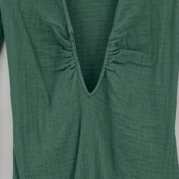 Free People Women's Green Crepe Deep V Neckline Mini Dress Size Small Altered - Picture 9 of 12